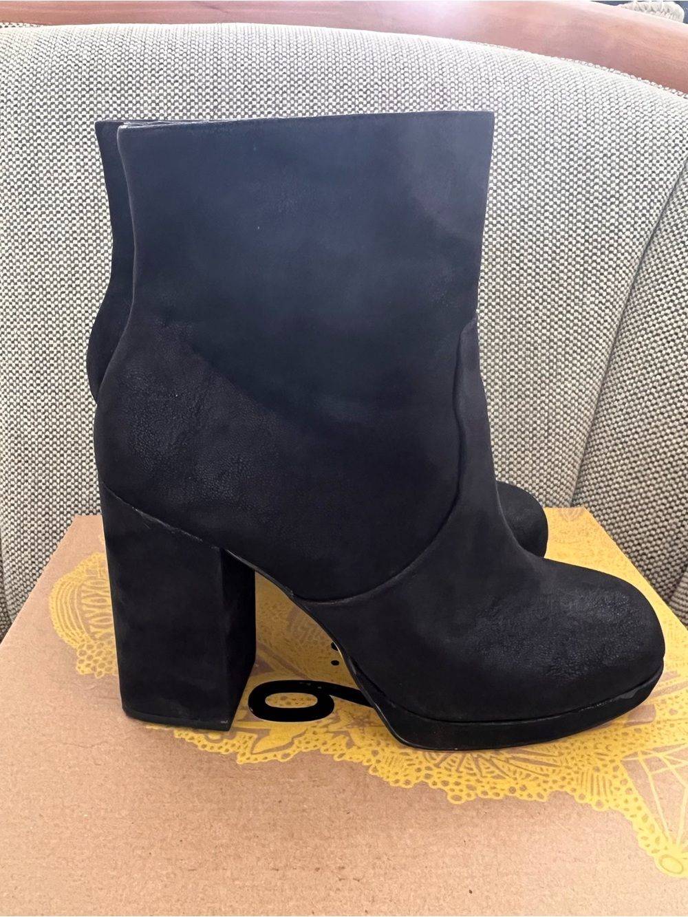 Mix No. 6 Black Suede Platform Block Heel Ankle Boots